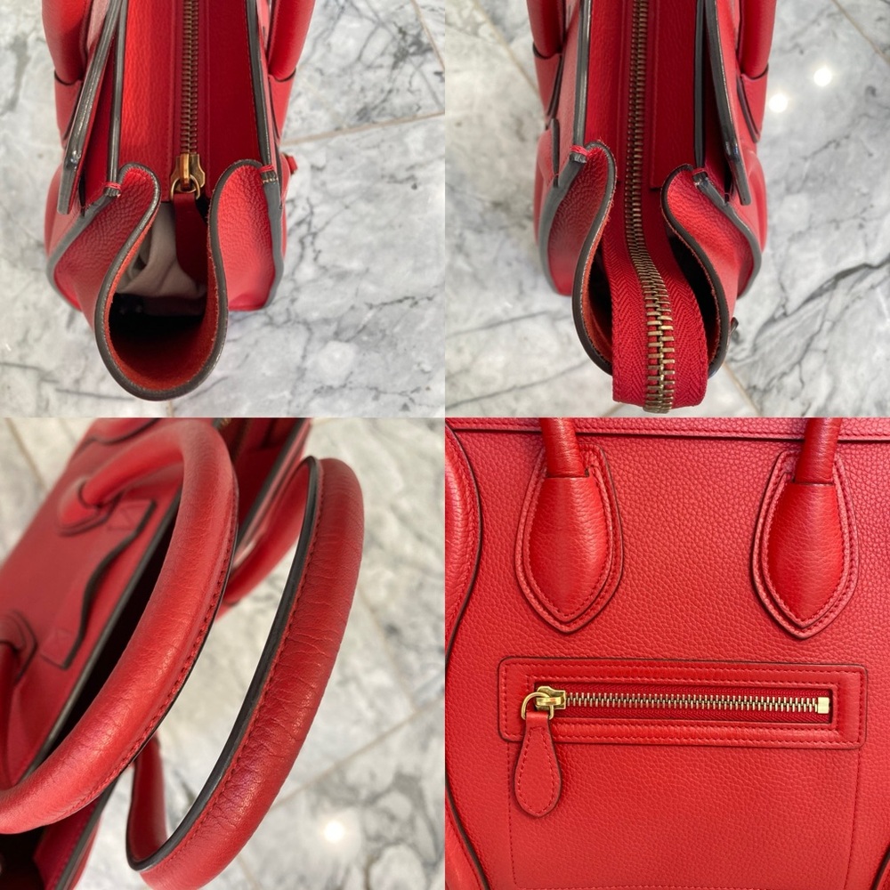 CELINE Micro Red Drummed Leather Luggage Tote Handbag - Picture 10 of 14